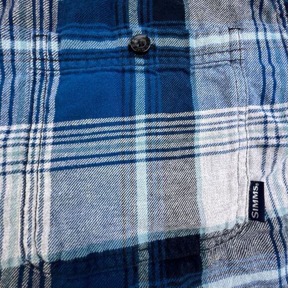 Simms Flannel Shirt Mens Medium Blue Gray Plaid Fishing Outdoor Camping - Picture 4 of 12